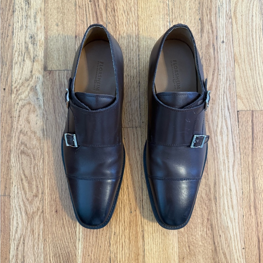 Brown Double Monk Strap Leather Shoes